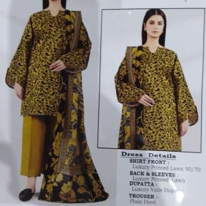 3-Piece Lawn Suit with Dupatta – Printed Trouser & Back Printed Design | Premium Fabric | 1073