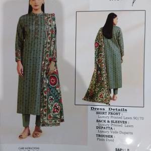 3-Piece Lawn Suit with Dupatta – Printed Trouser & Back Printed Design | Premium Fabric | 1085