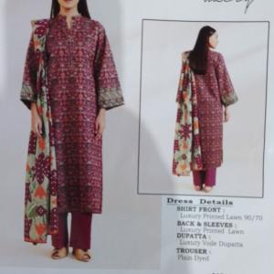 3-Piece Lawn Suit with Dupatta – Printed Trouser & Back Printed Design | Premium Fabric | 1089