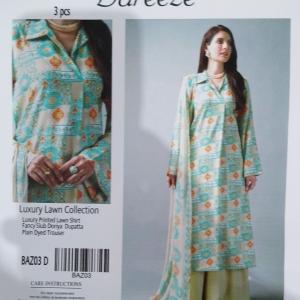 3-Piece Lawn Suit with Dupatta – Printed Trouser & Back Printed Design | Premium Fabric | 1090